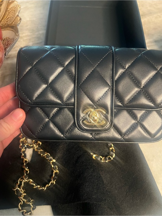 CHANEL Handbags - CHANEL Black Quilted Lambskin Crossbody with Gold Hardware